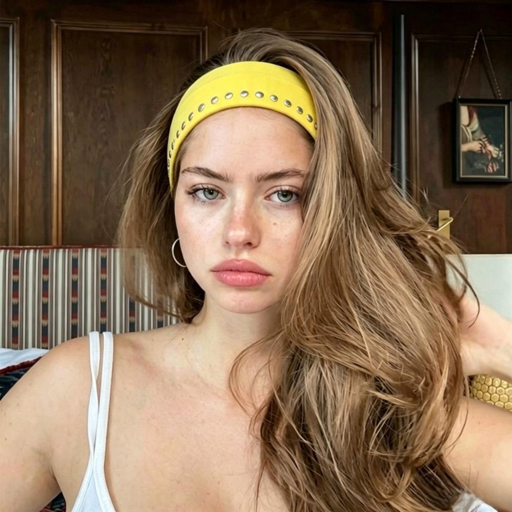 Rivet Sports Headband Wide Metal Stud Hair Wrap Versatile Elastic Hairband  Workout