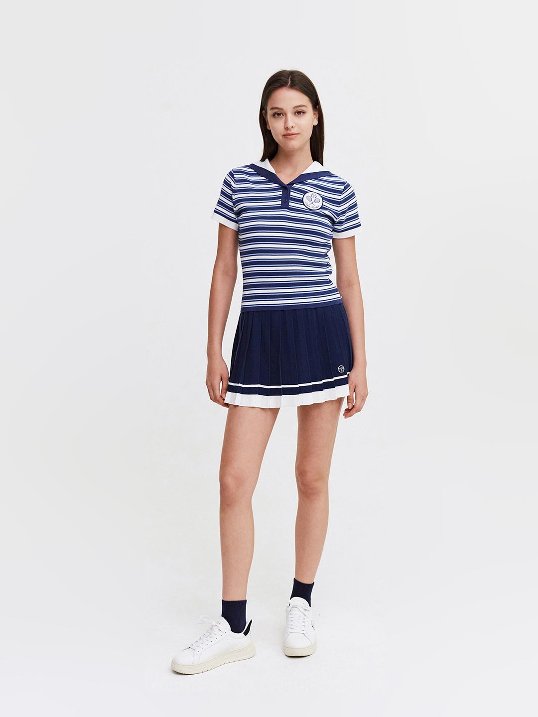 Sergio Tacchini W Sabatini Striped Sailor Collar Short Sleeve Sweater Whs/M
