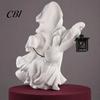 Resin Crafts for Yard Display Halloween Ghost with Lantern & Walking Cat Figurine, Elegant Decorative Party Home Decor Fireplace Mantel Entryway,