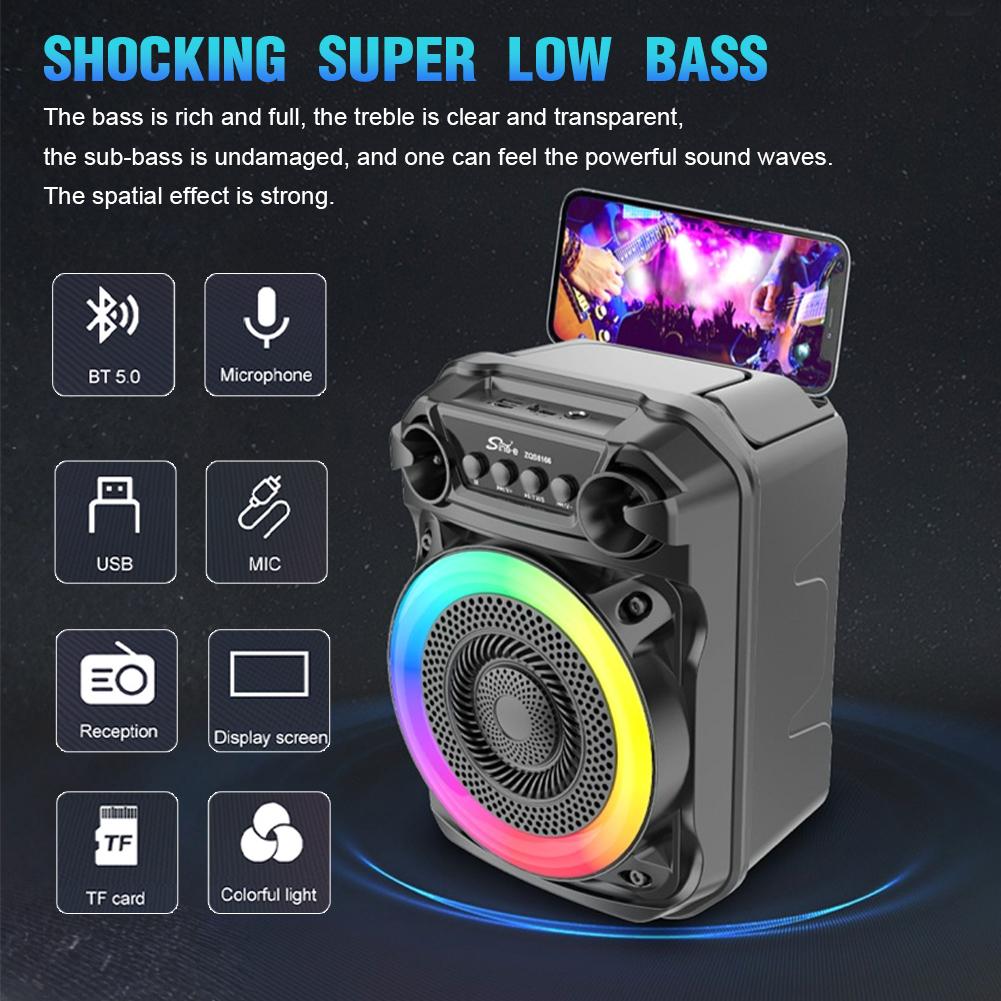BT Speaker Stereo Sound Karaoke Speaker RGB Lights Outdoor Speaker with Microphone Suitable for Home Theater Outdoor Dance Party