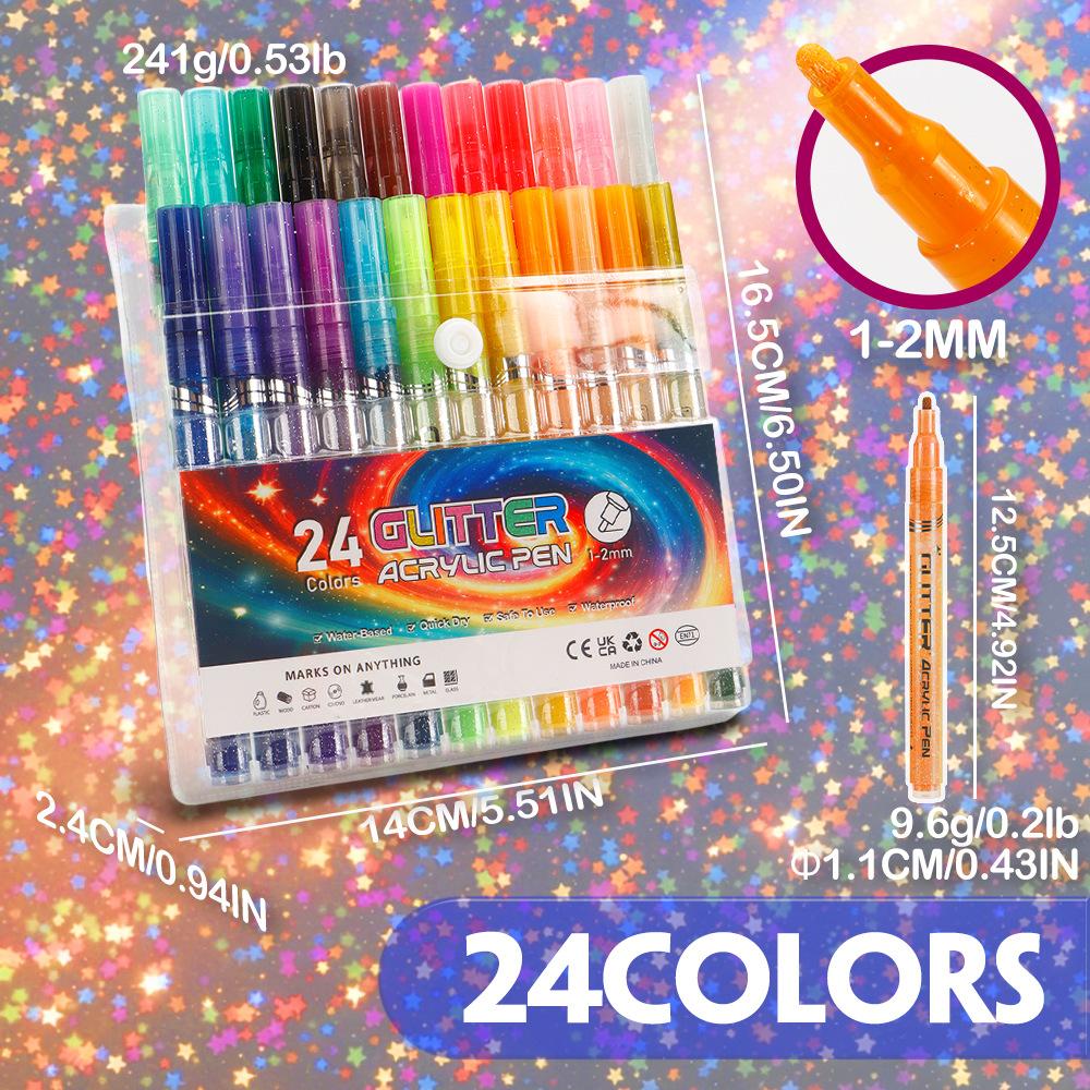 24-Color Glitter Marker Set DIY Journaling and Art Set for Students and Greeting Cards