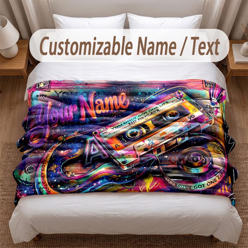 Music General Theme Soft Blanket Personalized Custom Name Text Print Warm Blanket Home Sofa Bedroom Decor