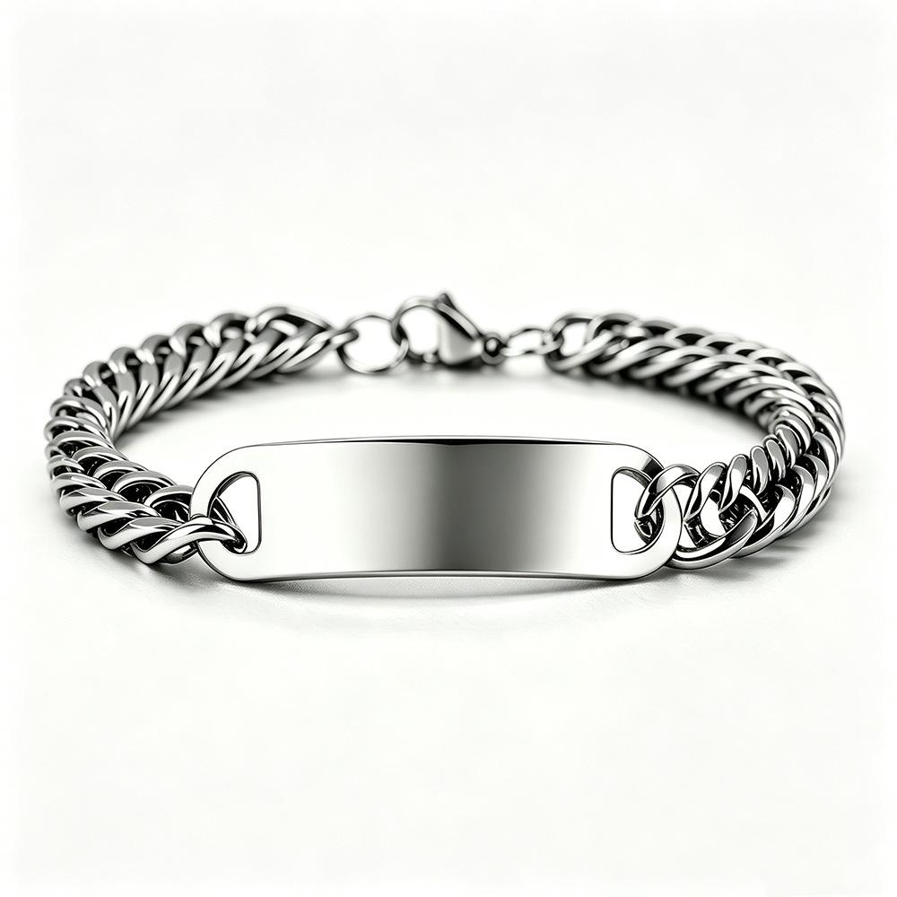 Men's Titanium Steel Cuban Bracelet: Smooth Surface, Curved Plate, European and American Style, Thick Chain, Colorfast, Available in Multiple Styles.