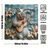1Pc 3D Embossed Single Guitar Hippo Shower Curtain-With 12 Hooks, Machine Washable, Suitable For Bathroom Decoration