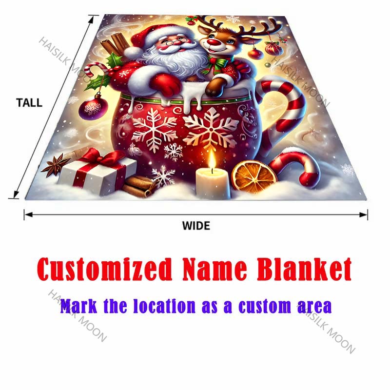 1PC Santa and Reindeer In Cup Pattern Blanket Flannel Material Soft Warm for All Seasons,For Home Outdoor Camping Picnics RV