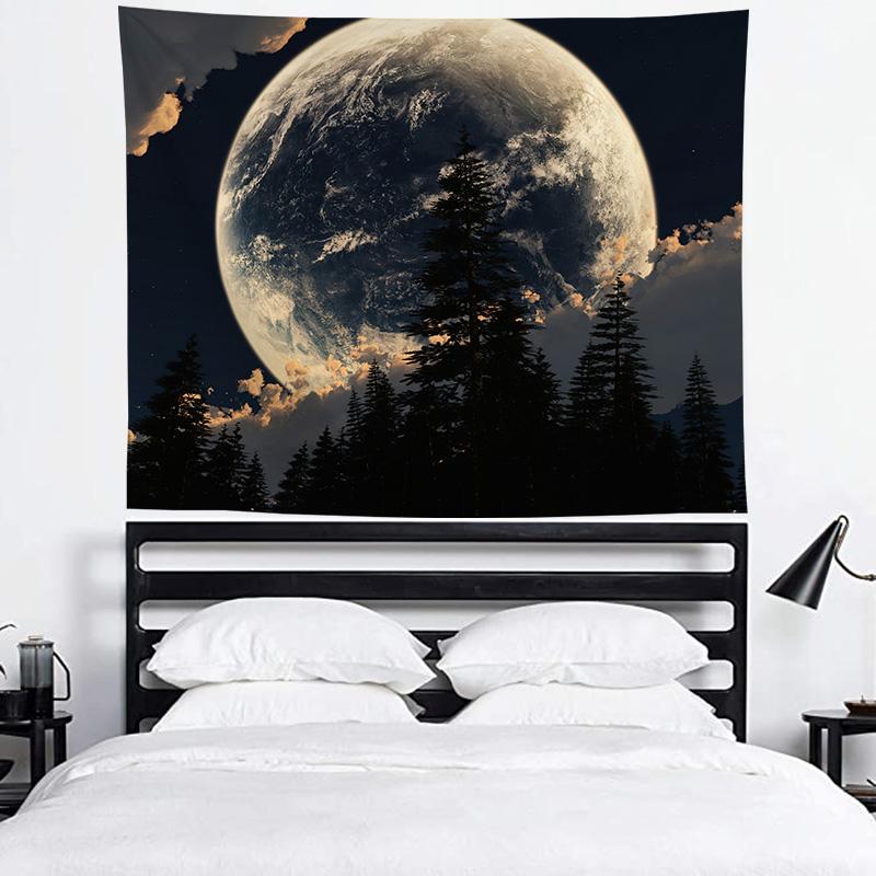 VIKAMA Vintage Ink Moonlit Mountain Wall Tapestry Black White Landscape Bedroom Living Room Decor Artistic Hanging 74x94cm(29x37in)