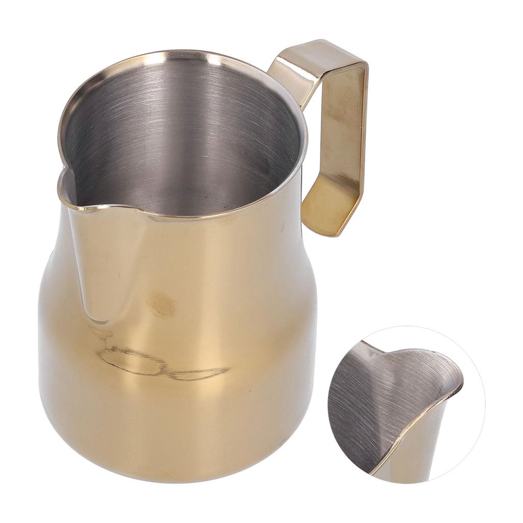 Milk Frothing Cup Stainless Steel Potbellied Fancy Coffee Frothing Jug Pitcher for Home Office(Gold 350ml)