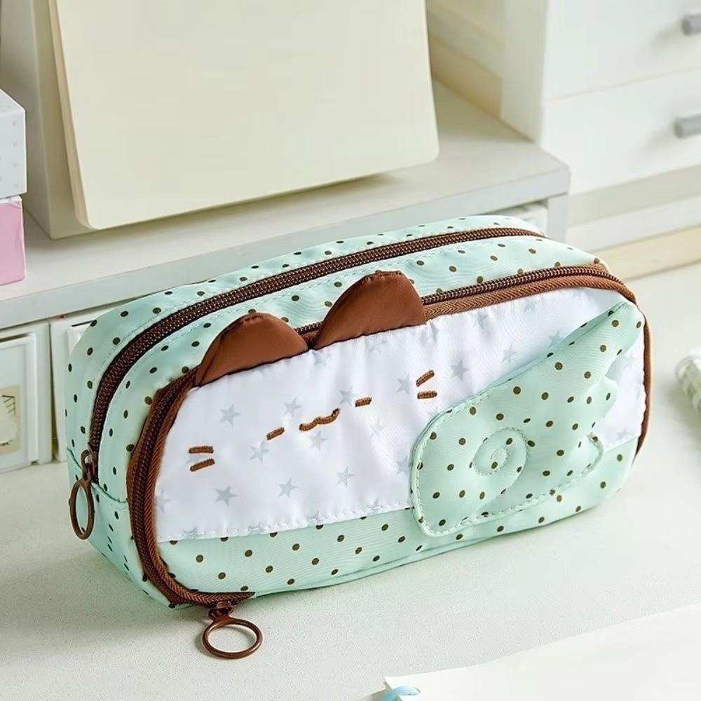 Cat Ear Design Pen Bag Polka Dot Pattern Stationery Bag Korean Style Pencil Pouch  For Students