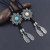 Men's Sun Turquoises Stone Feather Pendant Bolo Tie Braided Rope Necktie Necklace Shirt Collar Chain Cowboy Neckwear  White