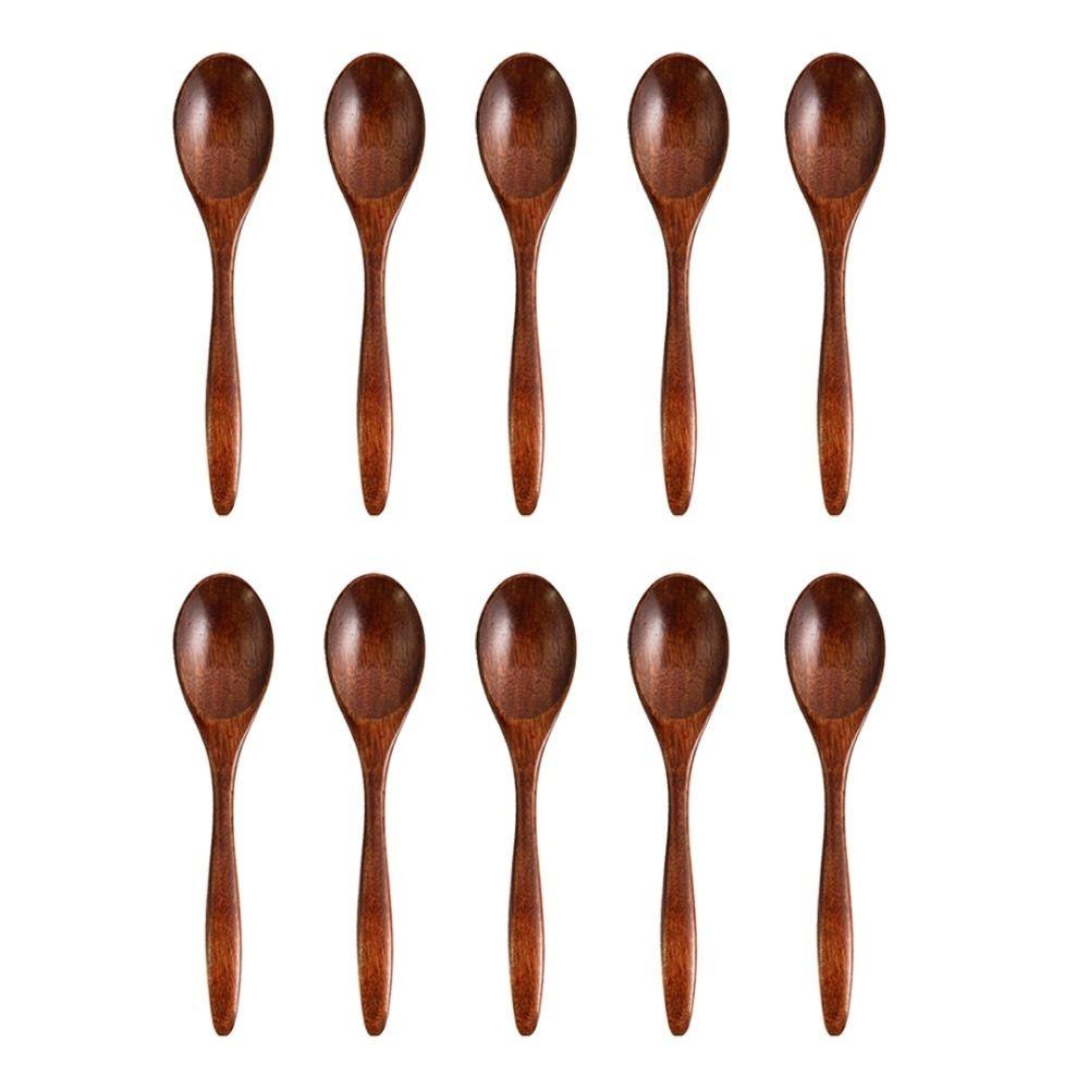 

10pcs 5.78 Inch Wooden Spoons Set Japanese Style Ellipse Mini Serving Spoon Natural Wood Brown Rice Spoons Gifts for New House