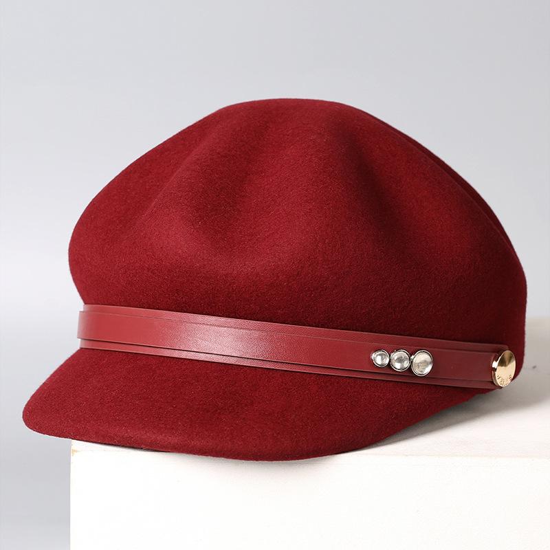 Autumn and Winter New Retro British Style Autumn and Winter Wool Felt Octagonal Hat Women's Casual Fashion Equestrian Hat