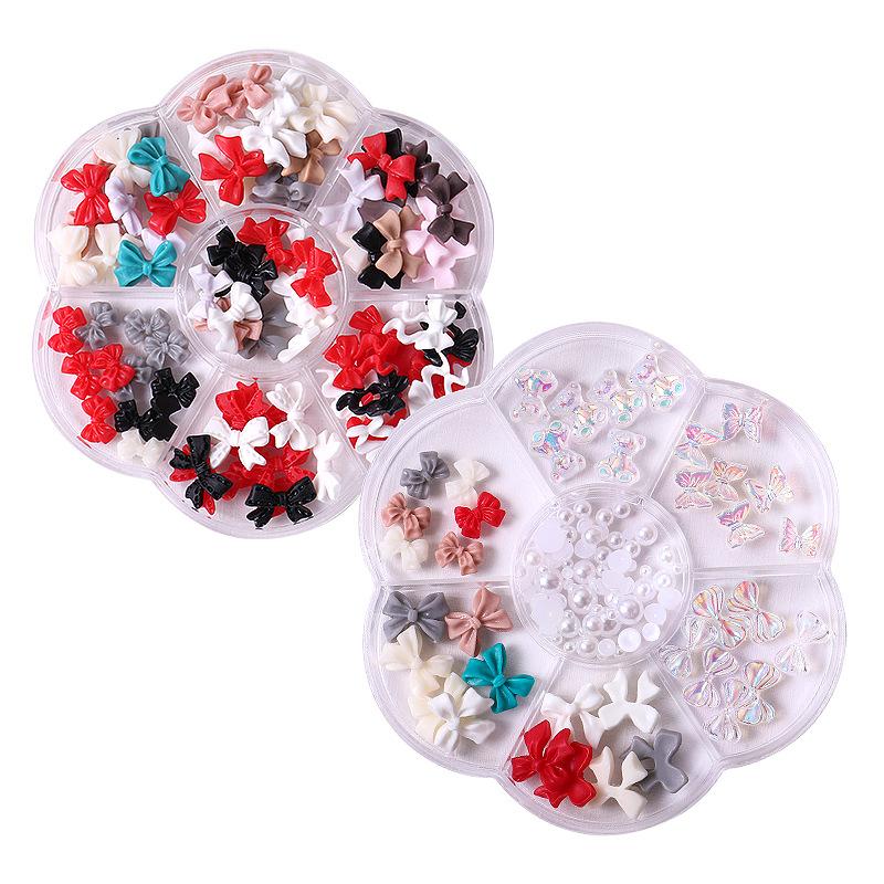 Christmas Velvet Red White Resin Bow New Year'S Nail Art Jewelry Mixed Set Accessories
