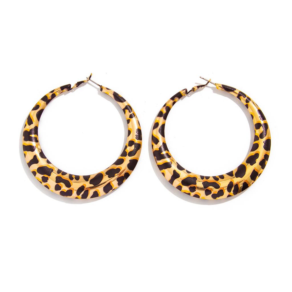 Exaggerated Spice Girl Style Leopard Print Big Earrings Earrings Design Sense Geometric Metal Circle Earrings Women