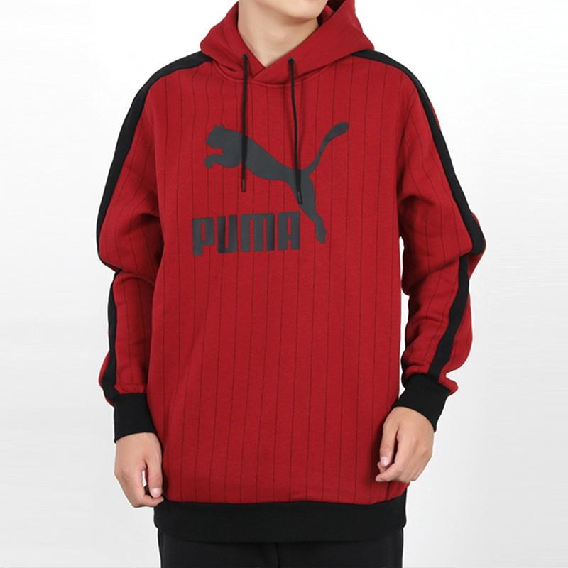 PUMA Pinstripe Aop Pullover Hoodie 'Red' Men's 530179-50