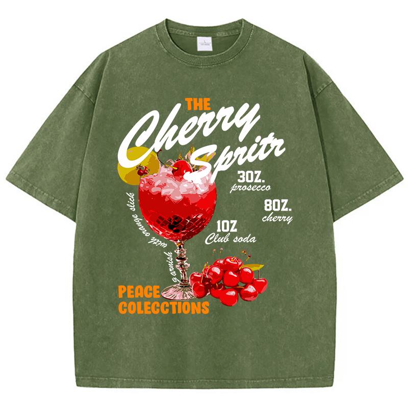 Vintage Womans Acid Wash TShirts The Cherry Sprits Printed Tops Oversize Comfortable Cotton Tee Shirts Casual Female Clothes