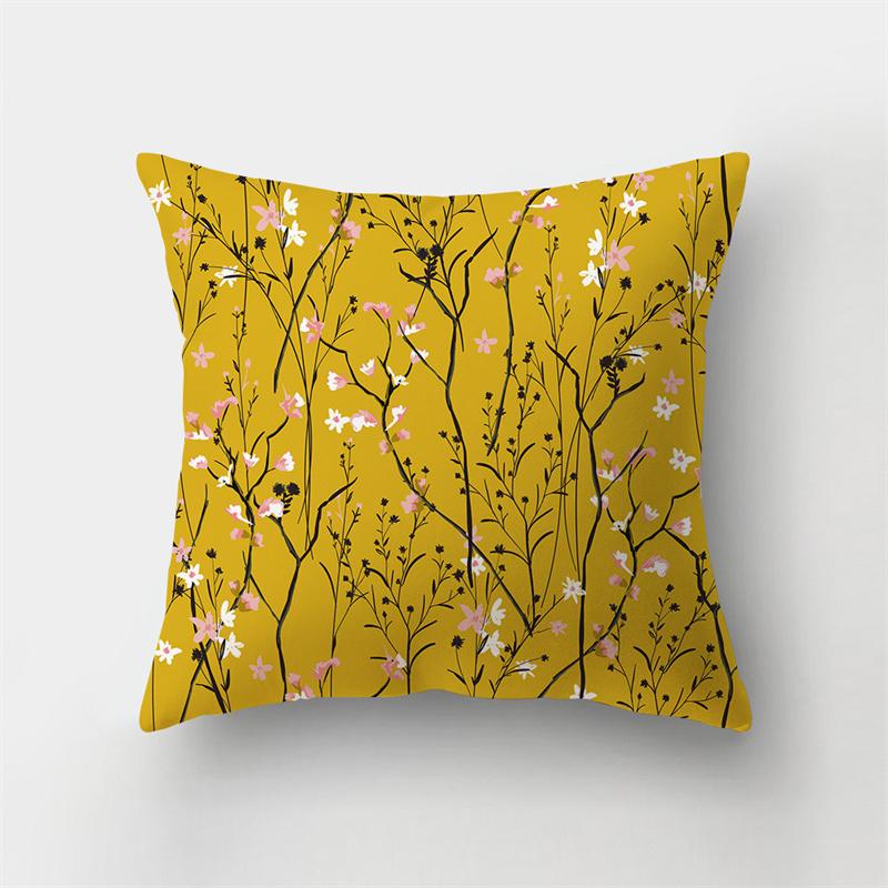 Yellow Plant Printing Pattern Cushion Cover Pillowcase Home Living Room Sofa Bedroom Decorative Pillowcase
