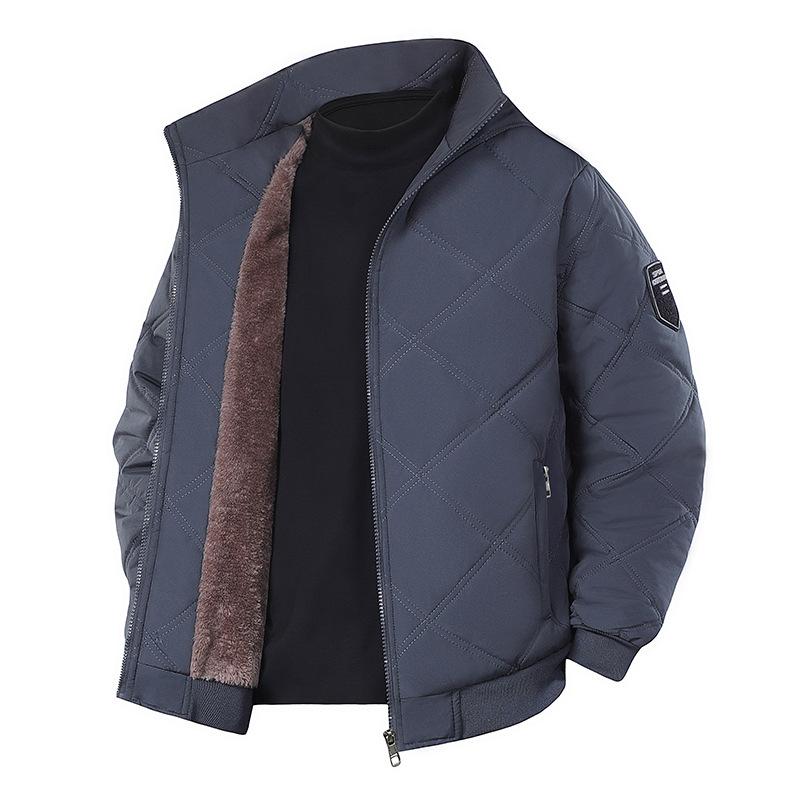 2025 autumn and winter new middle-aged and young people plus fleece stand-up collar machine line cotton clothes plus fleece thick large size