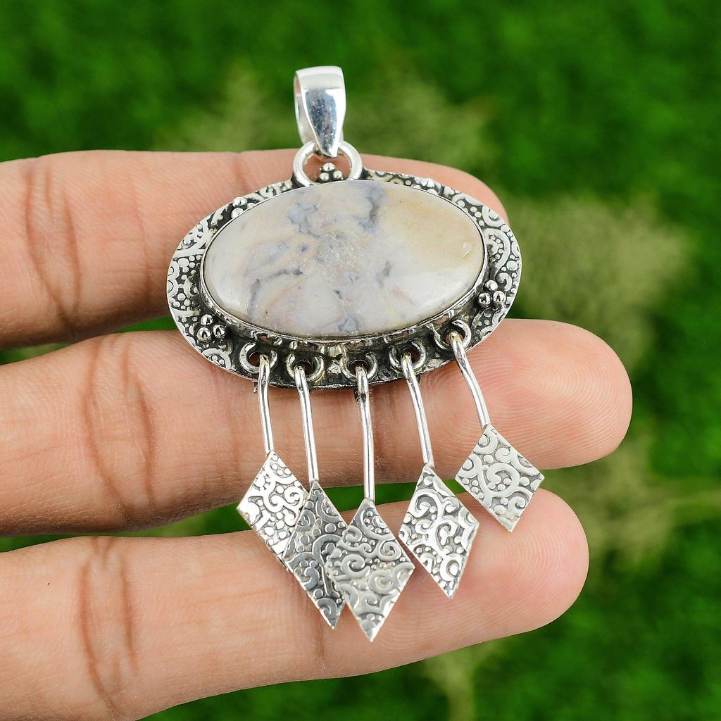 Daughters Day Sale 925 Silver Porcelain Jasper Gemstone Mother Handmade Pendant