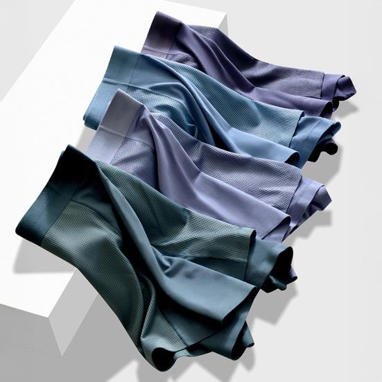 Men Modal Boxer Underwear Mid-rise Elastic Waistband Breathable Mesh Shorts Briefs Solid Color Panties Daily Wear