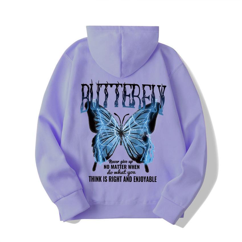 2025 European and American new letter fashion multi-color butterfly casual hooded fleece sweater