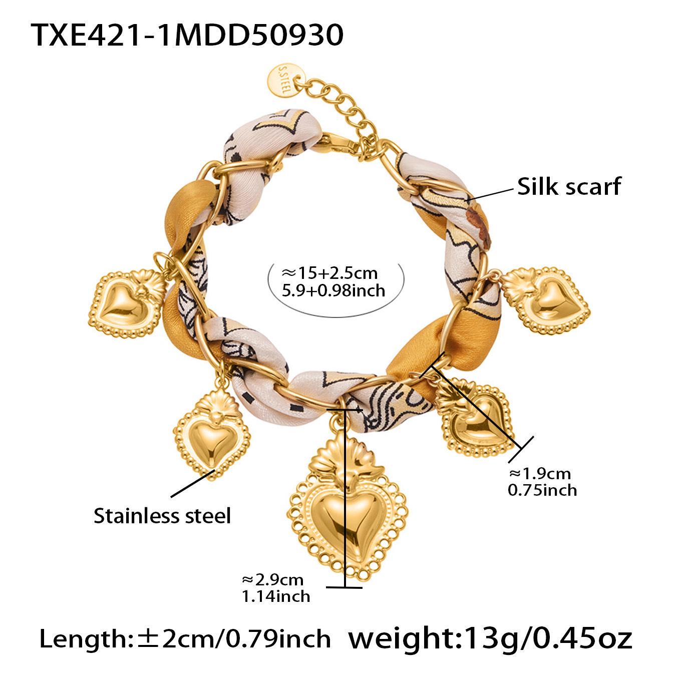 Qiong Yao Retro Silk Scarf, Stainless Steel Heart Pendant, Natural Stone, Shell Pearl Tassel Necklace & Bracelet Set