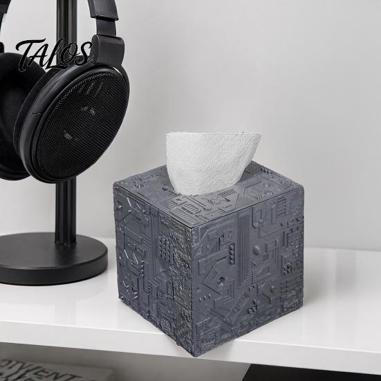 Minimalist Tissue Box Sci-fi Theme Box, with Smooth Paper Extraction, Large Capacity Cubic Design Organizer, Hard Shell Durable Desktop Decoration,