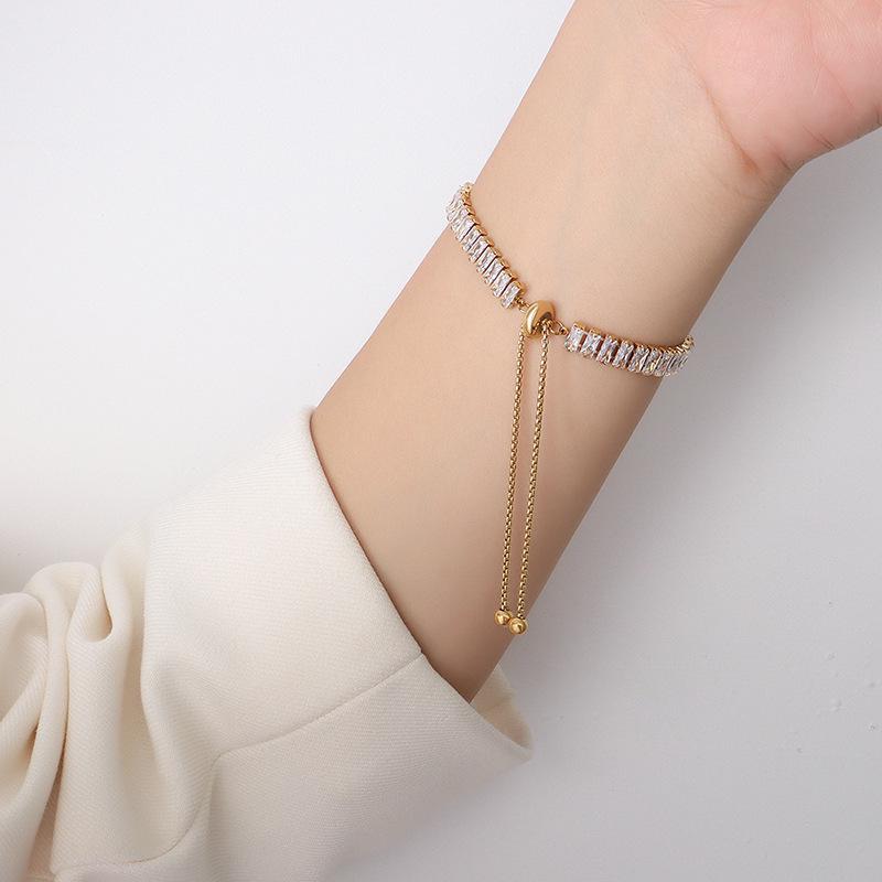 French Baby s Breath Zirconium & 18K Gold Necklace and Bracelet Set