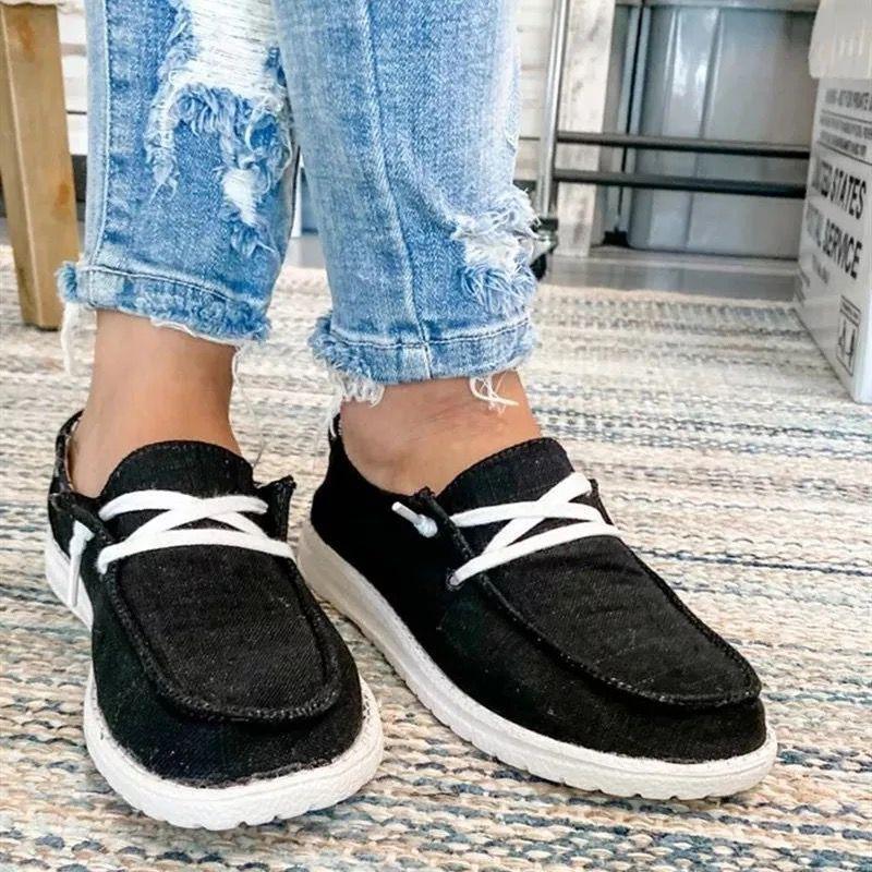 Lace-up women's shoes large size flat casual round head canvas shoes women's single shoes flat student shoes