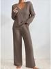 2025 Autumn/Winter Hot Selling Ribbed V-Neck Long Sleeve Brushed Casual Set for Women