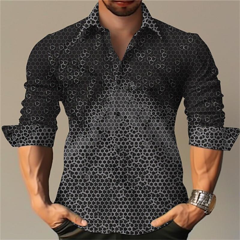 Men's T-shirt Suit Button Shirt Half Splicing Trend Geometric Flower Clear Pattern Soft and Comfortable Shirt Clothing