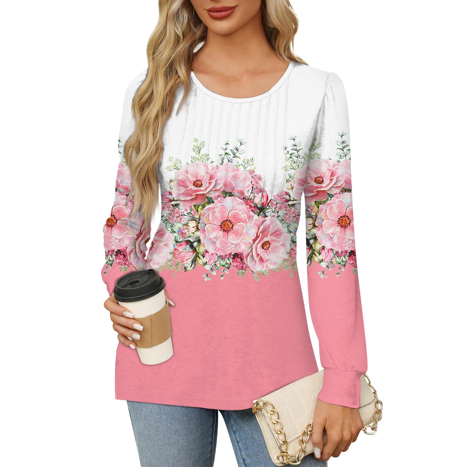 Женская повседневная плиссированная футболка с круглым вырезом и длинными рукавами — фото 9