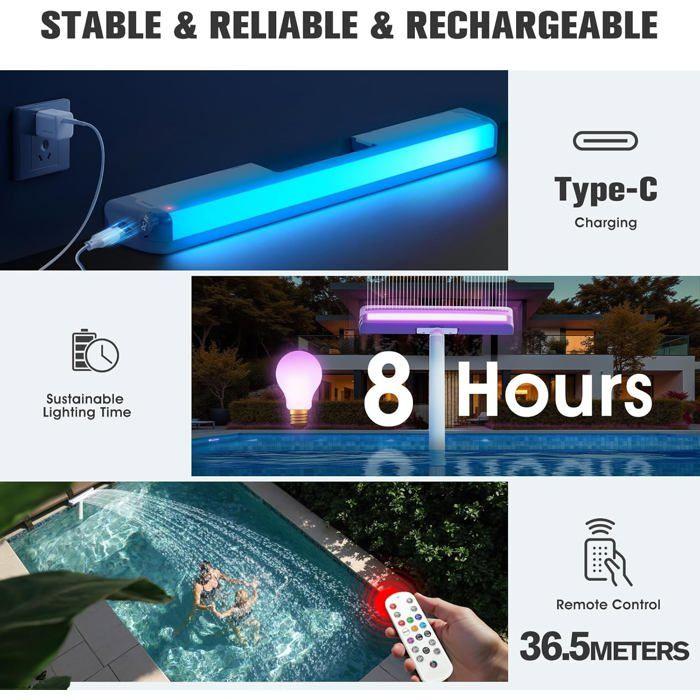 Fontaine Piscine LED Rechargeable KingSom avec Télécommande, Cascade Ajustable, 10000mAh - Accessoires Piscine Hors Sol
