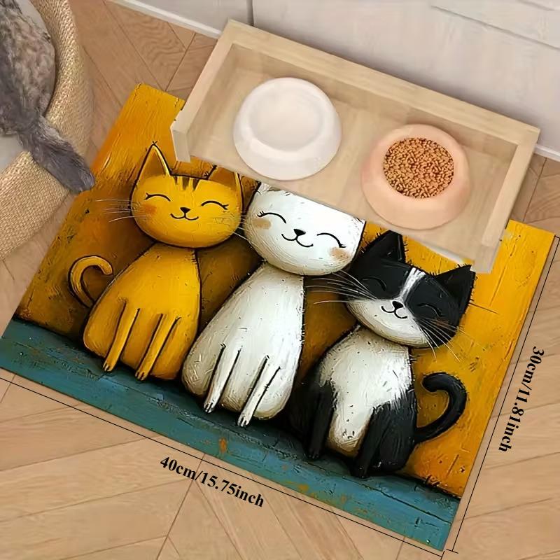 Non-Slip Cat Pattern Pet Feeding Mat, Cute Design with Leakproof Easy Clean Waterproof Surface to Prevent Floor Contamination.