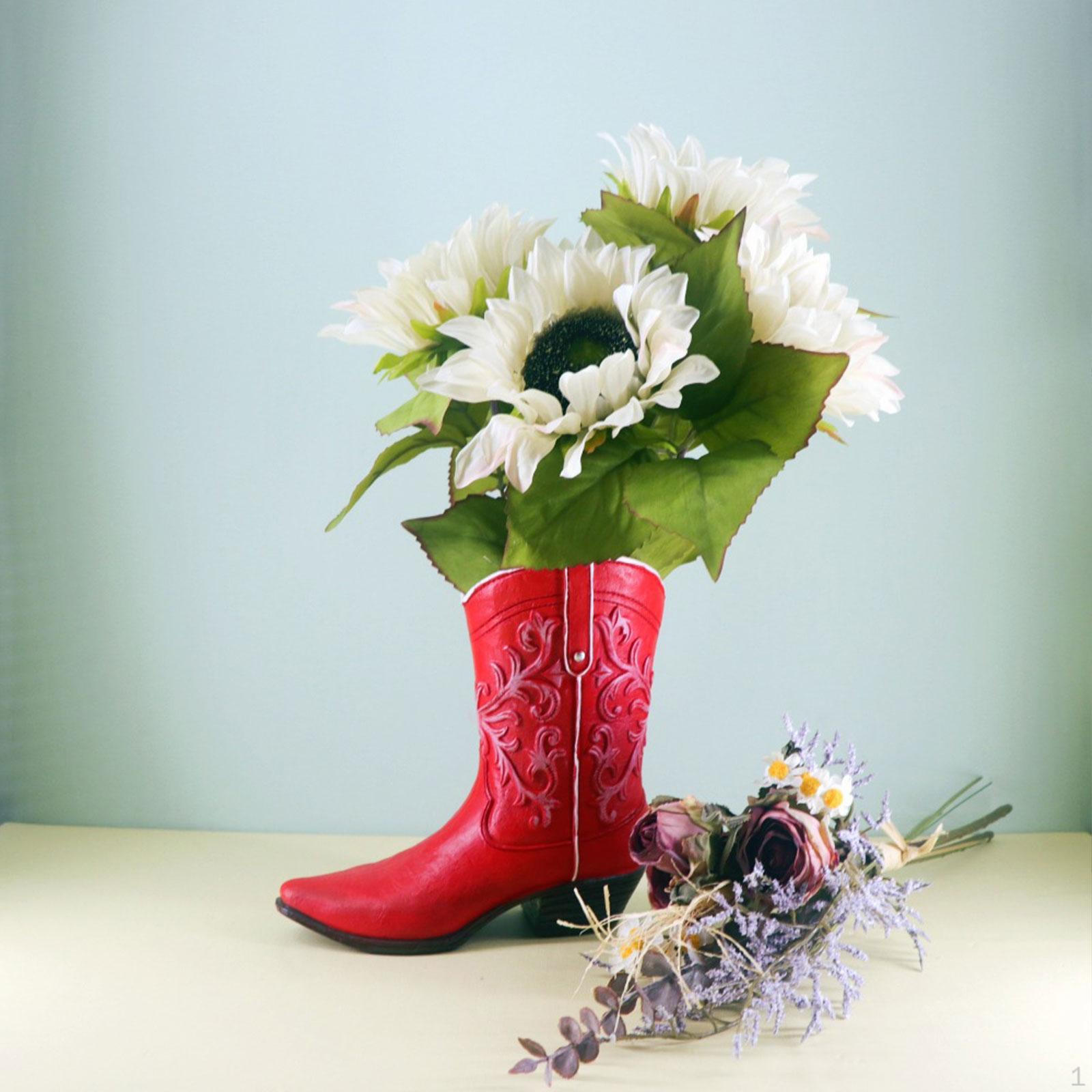 Boot Flower Vase Cowboy Cowgirl Resin Decorative Planter Plant Holder Unique красный