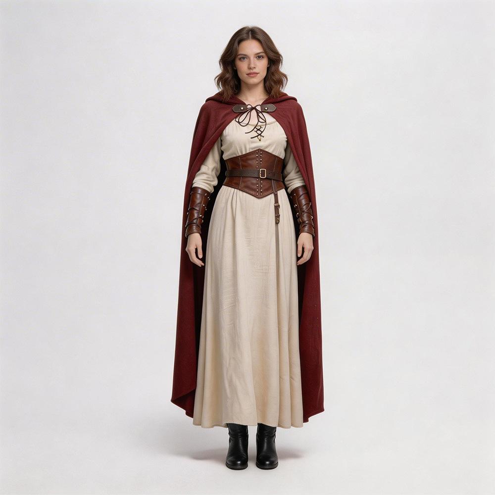 Mittelalterlicher Baumwoll- und Leinenumhang, Halloween-Zauberer Hobbit Magier Elf Cosplay Umhang Cosplay
