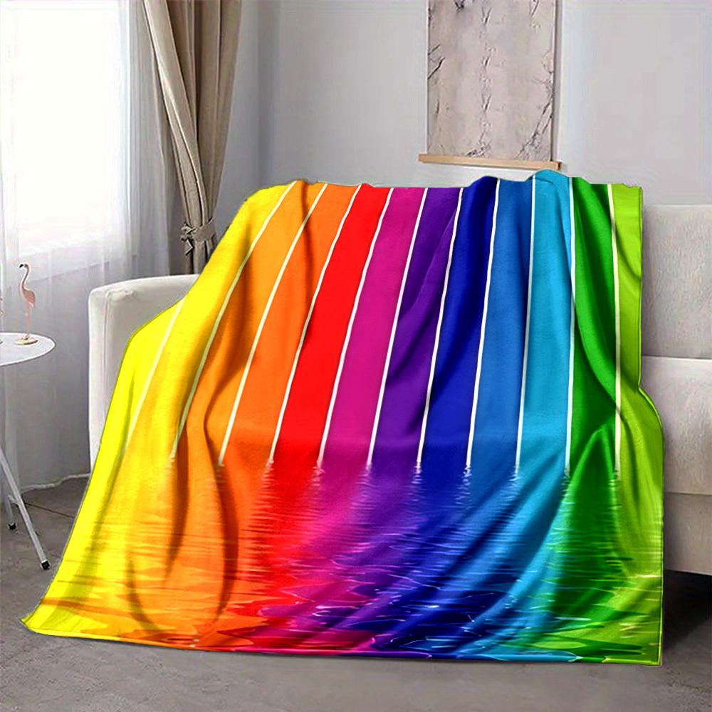 1pc Rainbow Waterfall Lightweight Flannel Blanket, Comfortable and Warm Blanket, for Office and Camping Sofa Bed, Livingroom137