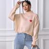 Womens Short Cropped High Neck Sweater Loose Fit Heart Print Casual Pullover Knit Top