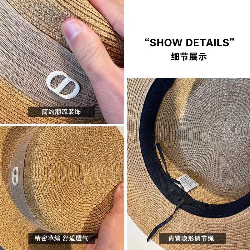 Klobouk Dámský 2025 Nový Letní Slaměný Klobouk s Plochým Vrcholem Všestranný Slunečník Opalovací Krém Slaměný Sluneční Klobouk Cylindr