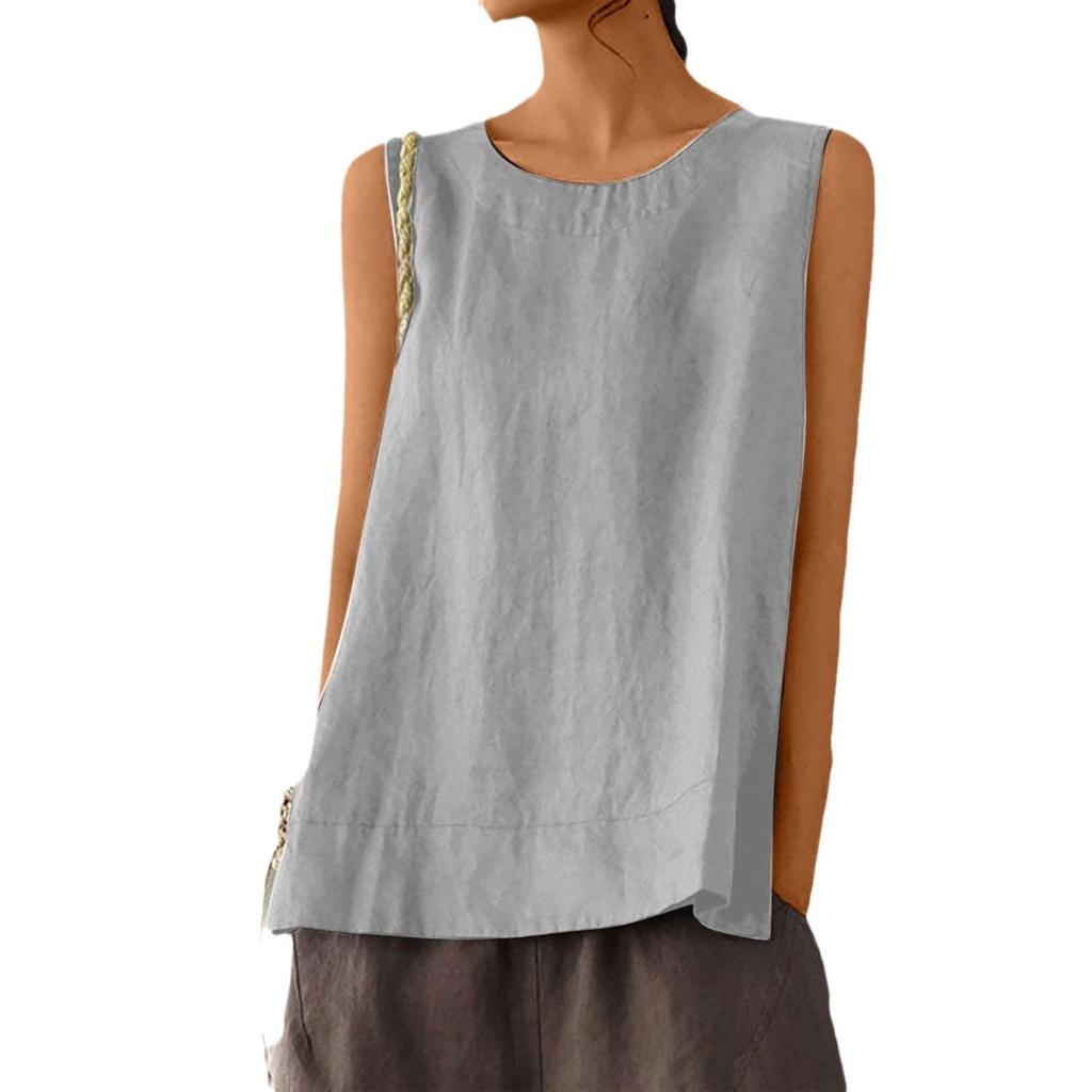 2024 Women's Plus Size Sleeveless Cotton-Linen Casual Top