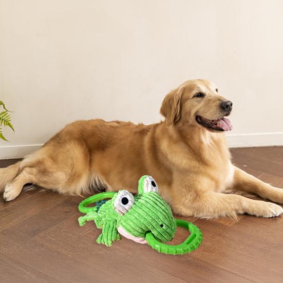 Tug of War Dog Toy Bite Resistant Tough Double Ring Plush Frog Dog Toy Boredom Relief Small Medium Dog Teething Cleaning Interactive Toy Pet Supplies