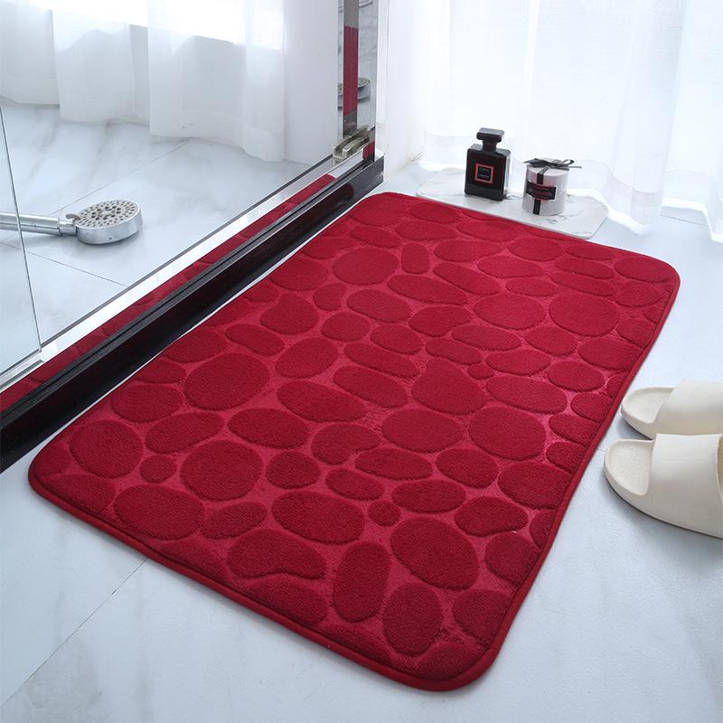 Pebble Textured Absorbent Coral Fleece Bathroom Mat, Solid Color, Stain Resistant, Thickened