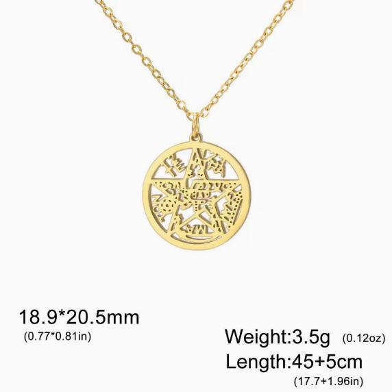 Stainless Steel Double Pendant Necklace with Witch Knot & Star