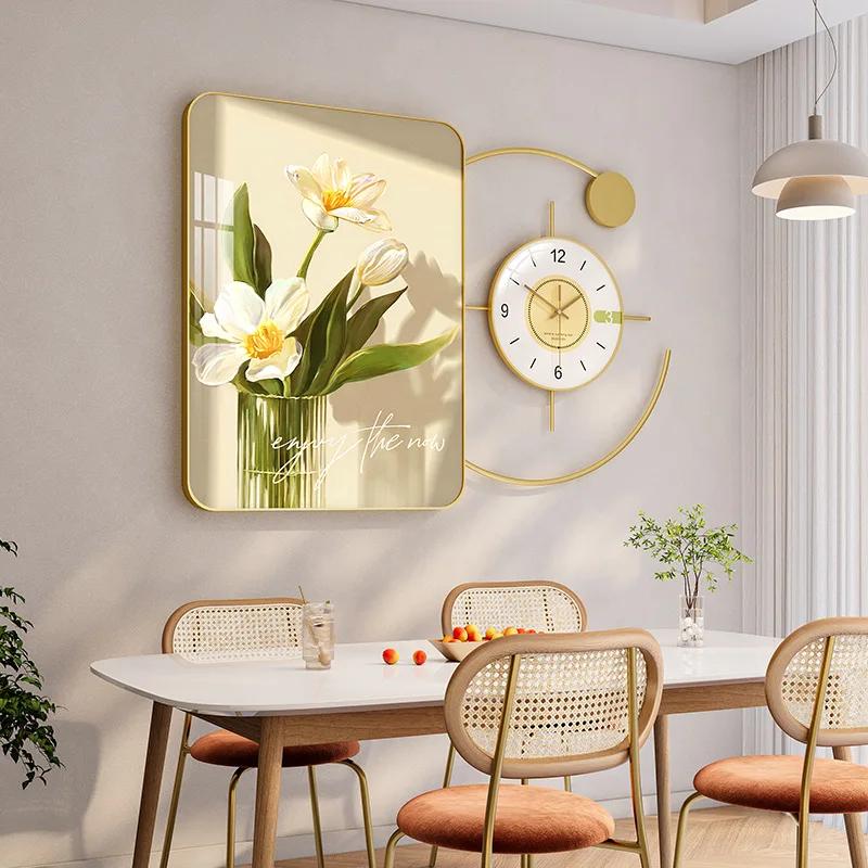 Modern style restaurant wall hanging jewelry crystal porcelain combination decoration hanging picture dining table wall clock