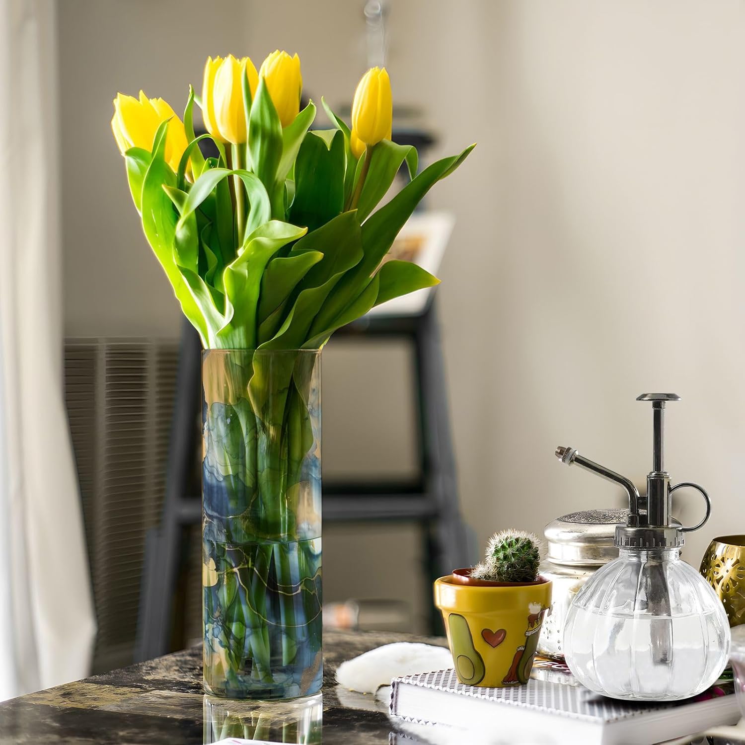 

ALAZA Синяя и Золотая Мраморная Арт Ваза для Цветов Декоративные Флореро для Домашнего Декора Спальня Гостиная Офисный Стол Полка Ванная