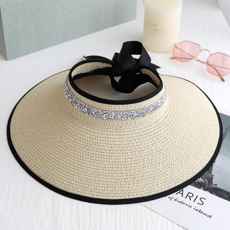 Women's Summer Foldable Straw Hat Shining Female Big Brim Sun Hats Casual Outdoor Beach Cap Girl Uv Protected Cap Chapeau Femme