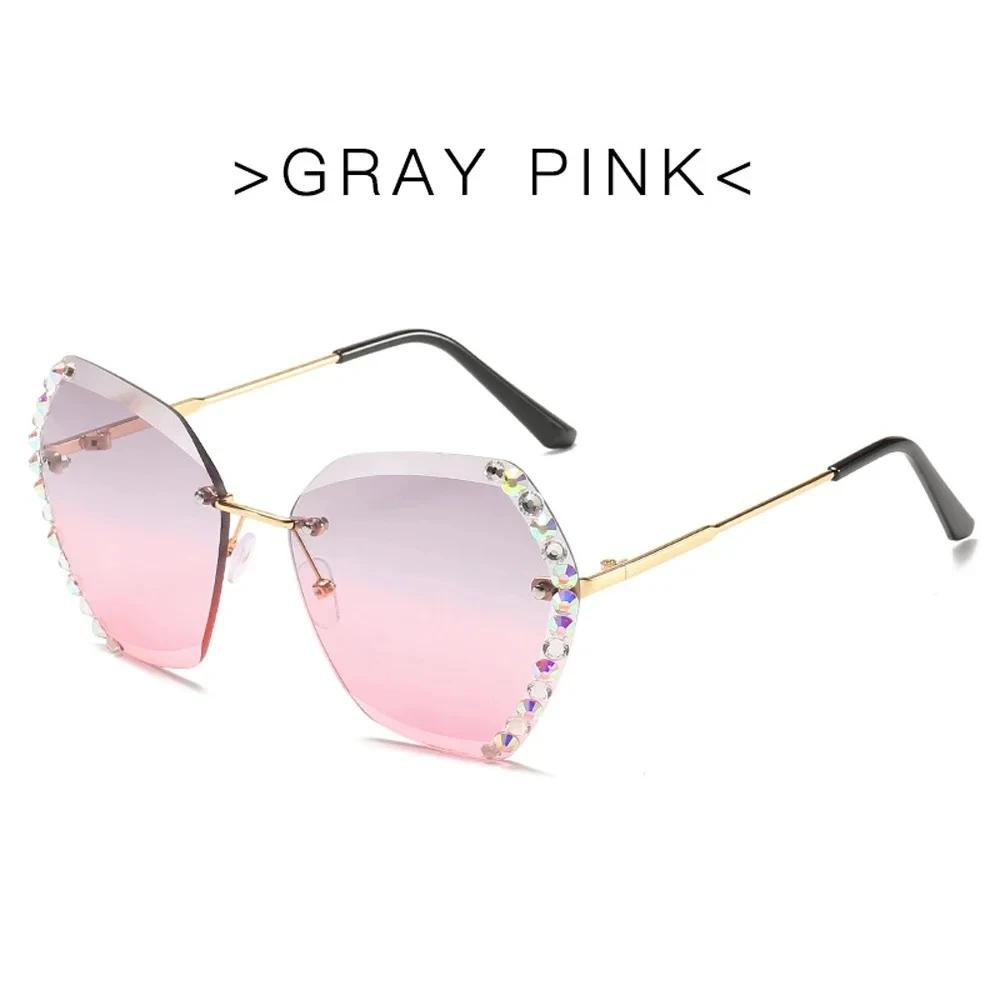 Classic Vintage Fashion Oversized Rimless Sunglasses for Women Famous Luxurious Brand Design Sexy Diamond Square Shape Sun Eyeglasses For Female
