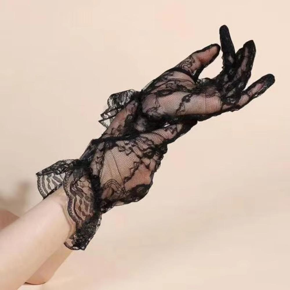 

Floral Transparent Gloves Retro Short Gloves Versatile Wedding Gloves for Women