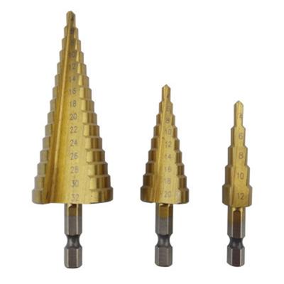 3PCS Hexagonal Handle Stepped Drill Bit Spiral Drill Bit Steel Plate Tapper Tool Set