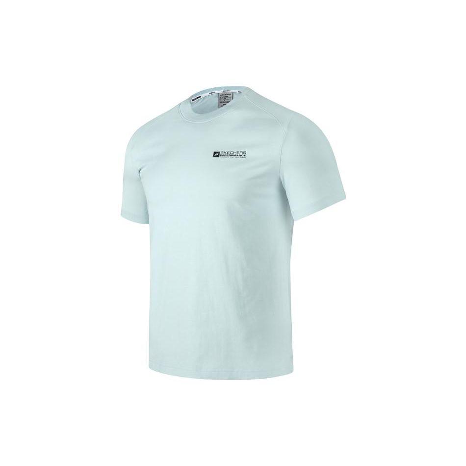 Skechers Logo Letter Print Round Neck Knitted Short Sleeve T-Shirt Men Tops Cool-Blue P223M093-01US L
