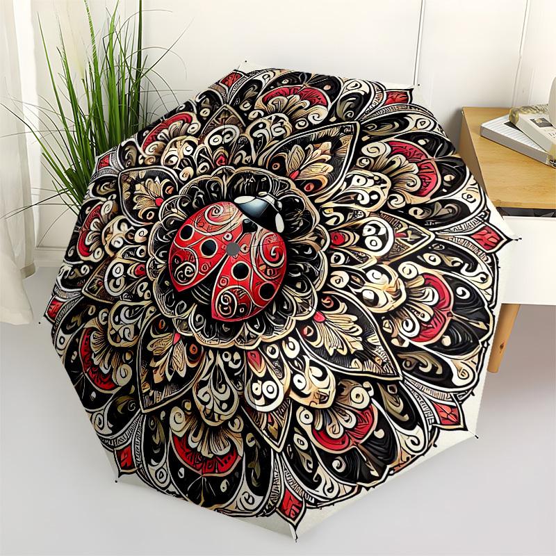

1pc Ornate Ladybug Mandala Design Umbrella with Plastic Handle,Vibrant Cartoon Pattern,Multi-functional UmbrellaPT034